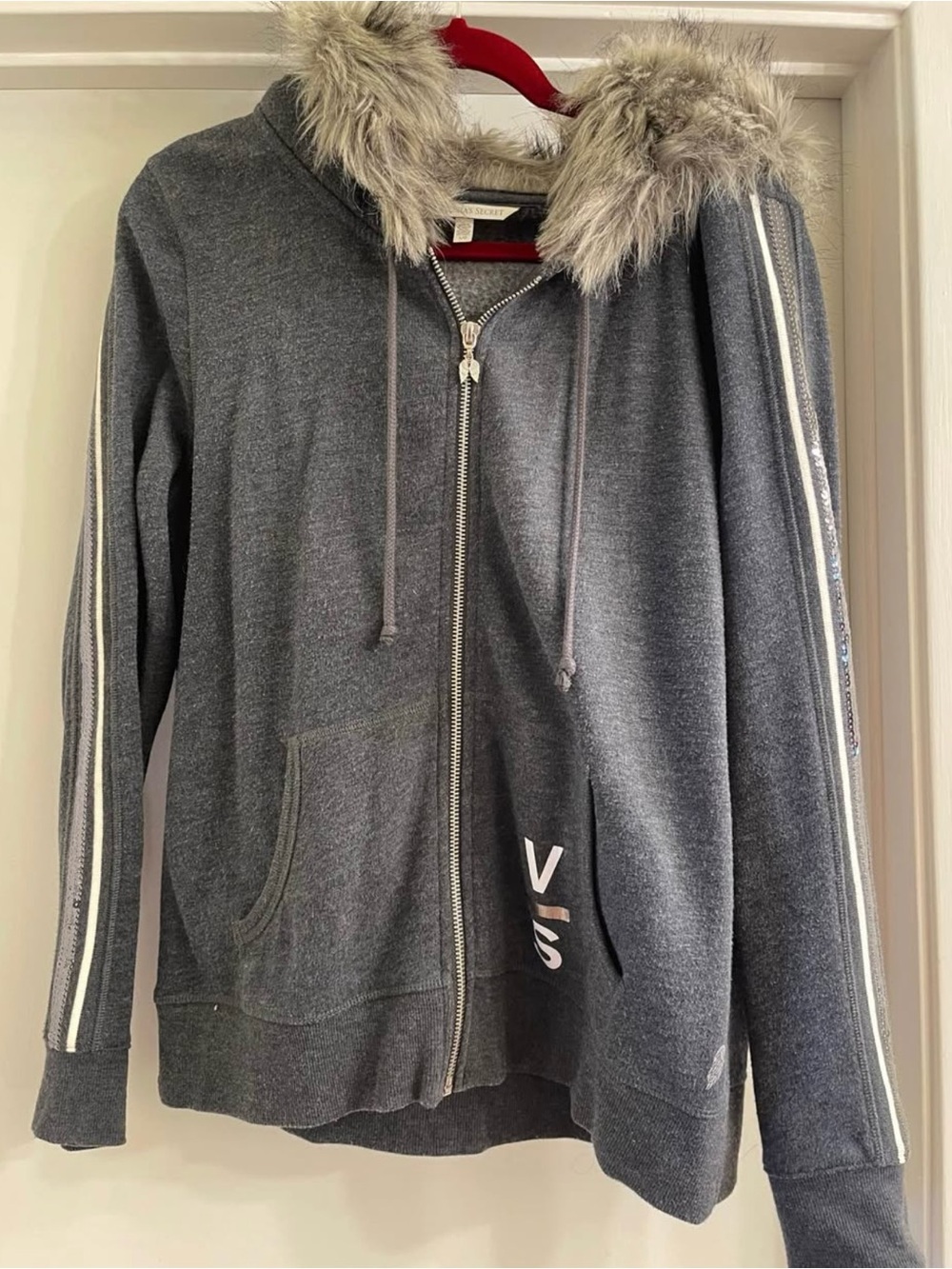 Victoria's Secret Gray Hooded Jacket with Faux Fur Trim